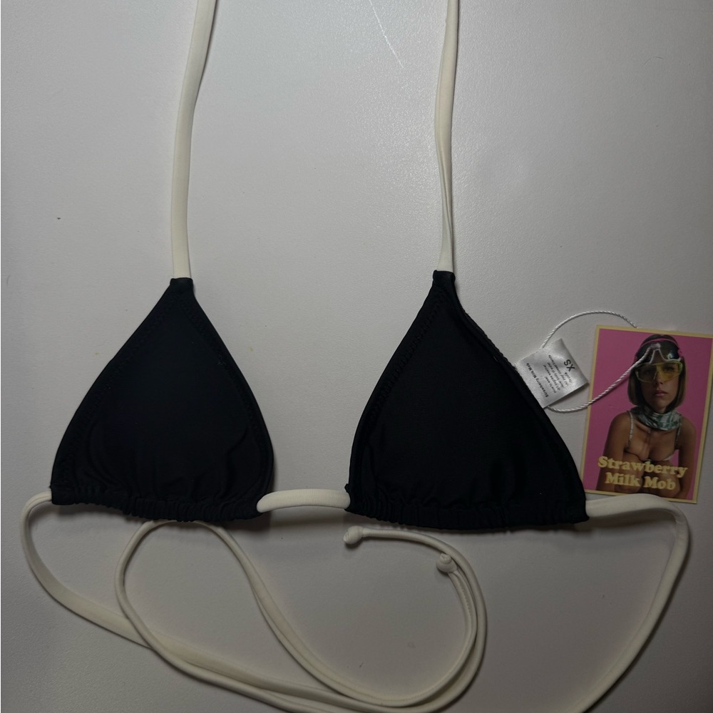 Strawberry Milk Mob Black and White Bikini Top